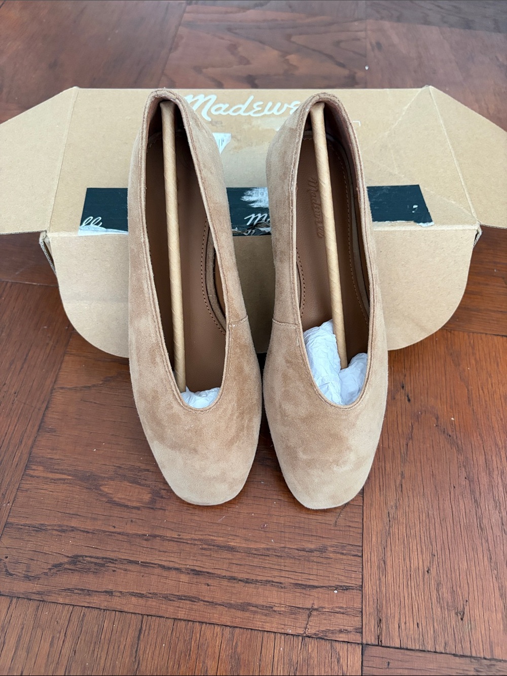 Madewell Mylie ballet flats  Camel Suede Low Block Heel